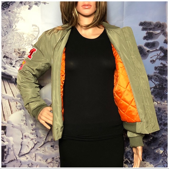 GLAMOROUS Khaki Badge Detail Bomber Jacket - Picture 4 of 5